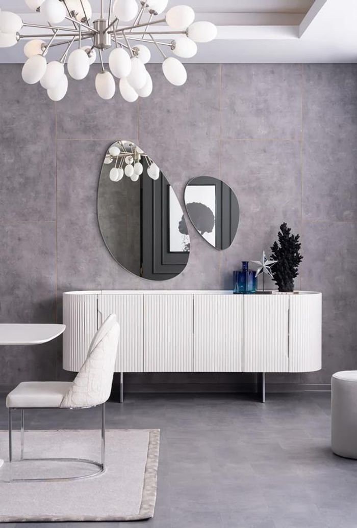 Designer Set Sideboard mit 2x Spiegele Highboard Schrank Verspiegelt Weiß