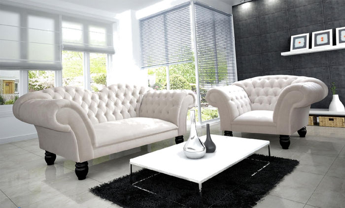 Chesterfield Sofagarnitur Sofa Couch Polster Sitz Designer Textil Garnitur 3+1