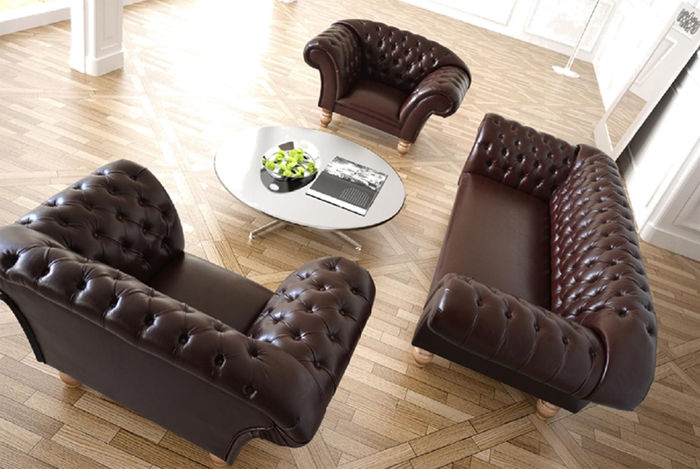Chesterfield Designer Sofagarnitur Polster Sitz Leder Couch Garnitur 3+1+1 Neu