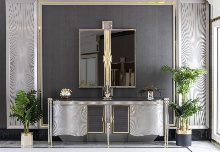 Esszimmer Set Grau Anrichte Schön Spiegel Luxus Design Elegantes Modern 2tlg.
