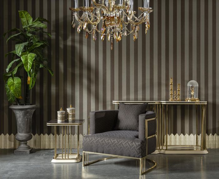 Wohnzimmer Set Braun Sofagarnitur 2x Sessel Elegantes Möbel Metall 7tlg.