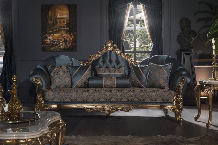 Wohnzimmer Set Blau Sofagarnitur Sessel 2x Beistelltisch Couchtisch 5tlg.