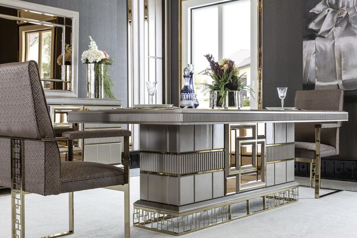 Elegantes Esszimmer Set Grau Esstisch 4x Stühle Anrichte Spiegel 8tlg.