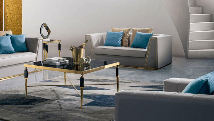 Leder Couchtisch in Naturfarben mit Holzgestell, modernes Design