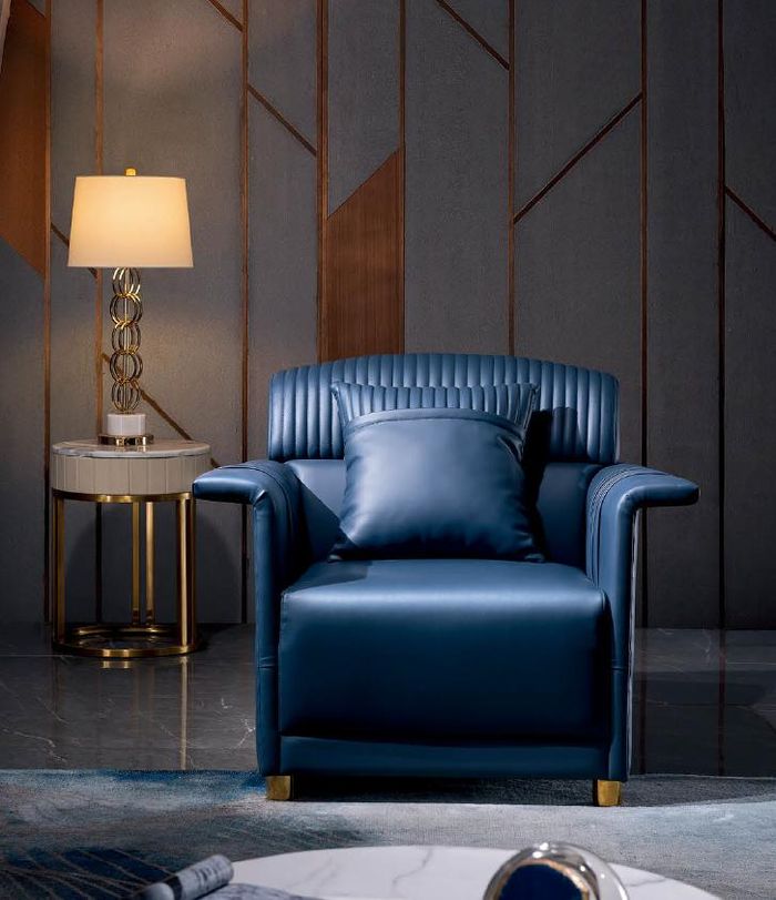 Sessel Stuhl Esszimmer Fernseh Lounge Sitz Blau Modern Design Polsterstuhl Neu