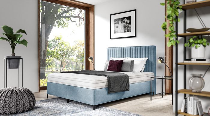 Blau Bett Designer Doppelbett Polstermöbel Schlafzimmer Boxspringbett