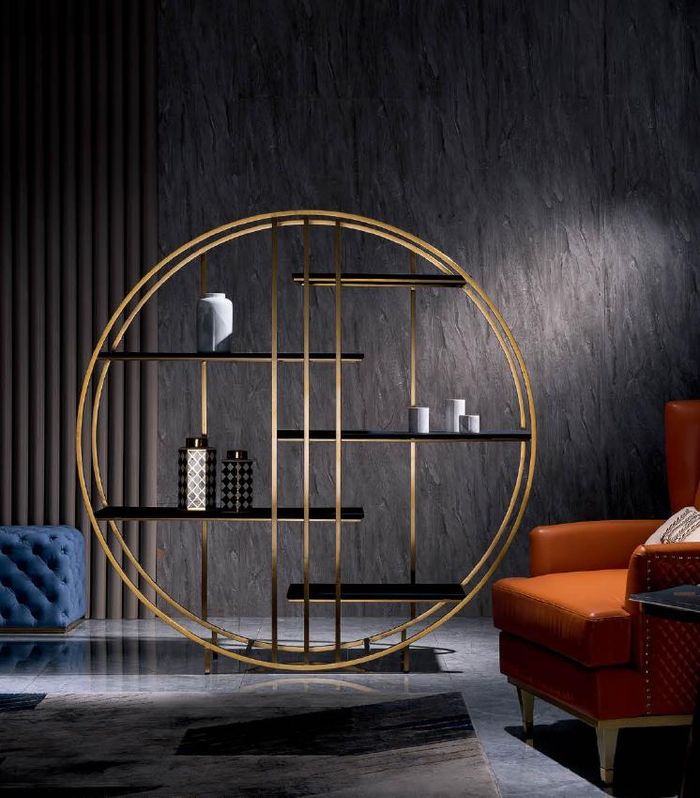 Rundes Regal aus Nappaleder und Holz in modernem Design