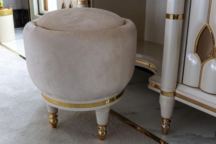 Runder Hocker Beige Rund Polster Bank Fußhocker Schlafzimmer Sitzhocker
