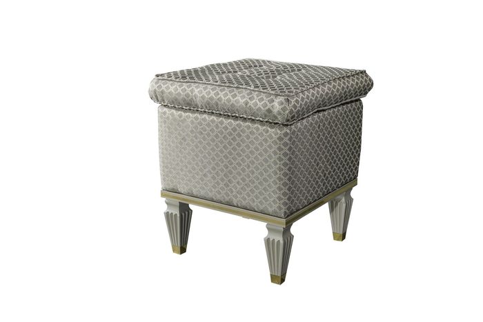 Hocker Grau Polster Bank Fußhocker Schlafzimmer Ottomane Sitzhocker Sitzpouf