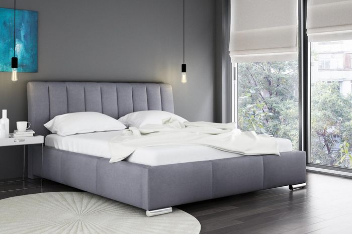 Bett Doppelbett Möbel Bettrahmen Stoff 160x200 Textil Polsterbett Grau Betten