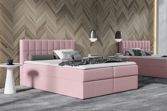 Bett Rosa Stoff Boxspringbett Textil Design Doppel Hotel Modern mit Bettkasten