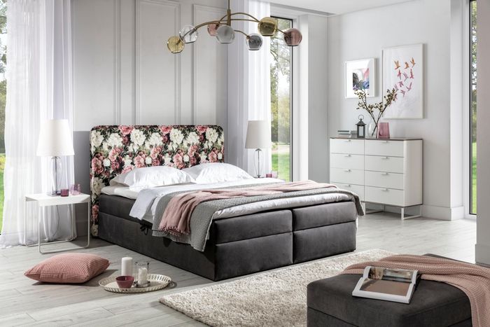 Betten Boxspringbett Textil Design Doppel Hotel Modern Bett Schlafzimmer Blumen