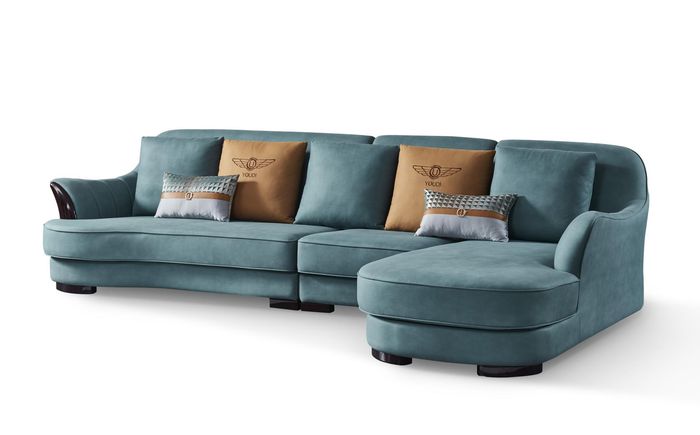 Ecksofa L Form Sofa Couch Design Couchen Polster Textil Eck Garnitur Blau Leder