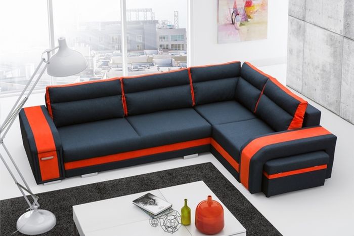 Sofa Schlafsofa Designer Sofa mit Bettfunktion + Bettkasten Ecksofa Couch (Neu)