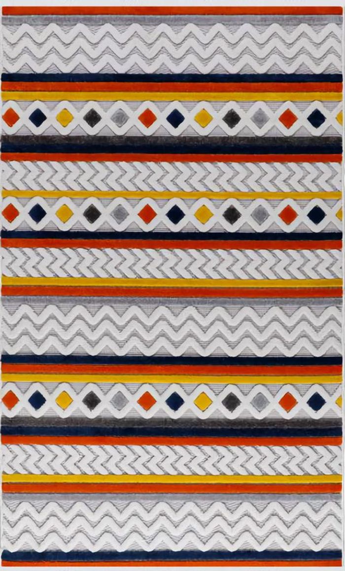 Teppich Kurzflor Retro Design Ornamente Bunt Kinderstube Wohnzimmer Teppiche