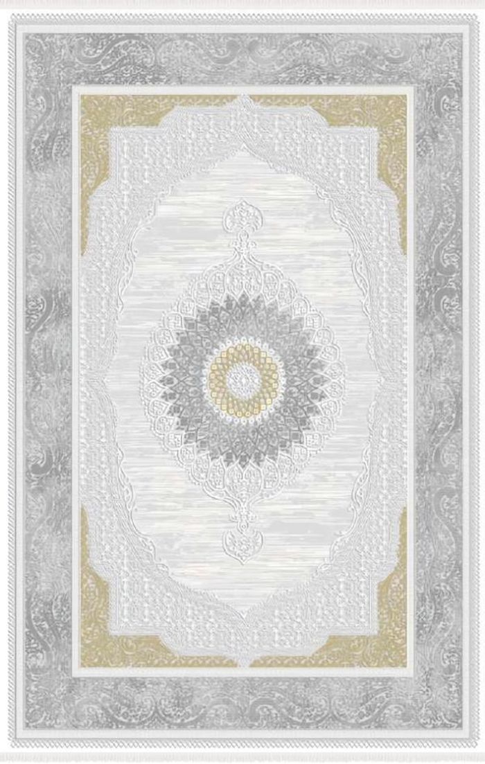 Kunstfaserteppich Teppich Wohnzimmerteppich Bordüre Ornament Gold Grau 160 x 230