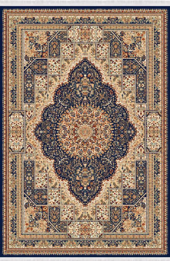Orient Teppich Kunstteppich Traditionell Kurzflor Bordüre Blau Beige 150x233