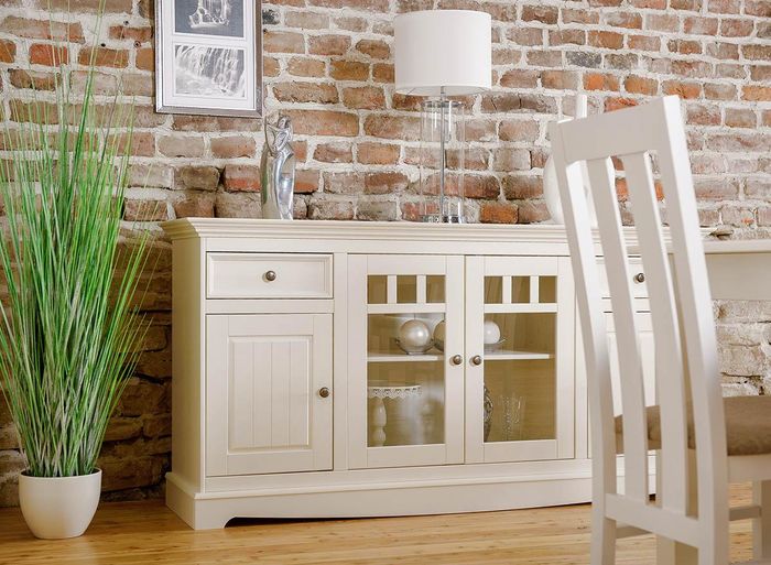klassische Kommode Landhaus Sideboard Weiß Buffet Schrank Wohnzimmer Kommoden