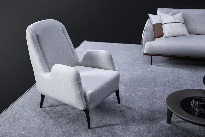 Designer Grauer Sessel Luxus 1 Sitzer Polstersessel Textil Polstersessel--