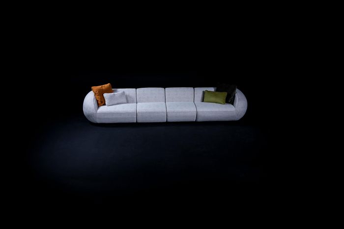 Graue Wohnlandschaft Sechssitzer Polster Textilsofa Ecklounge Modern