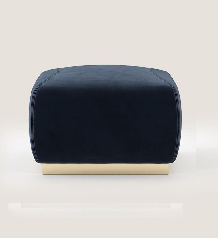 Designer Luxus Blauer Hocker Mit Edelstahlrand Polster Textil Möbel Neu