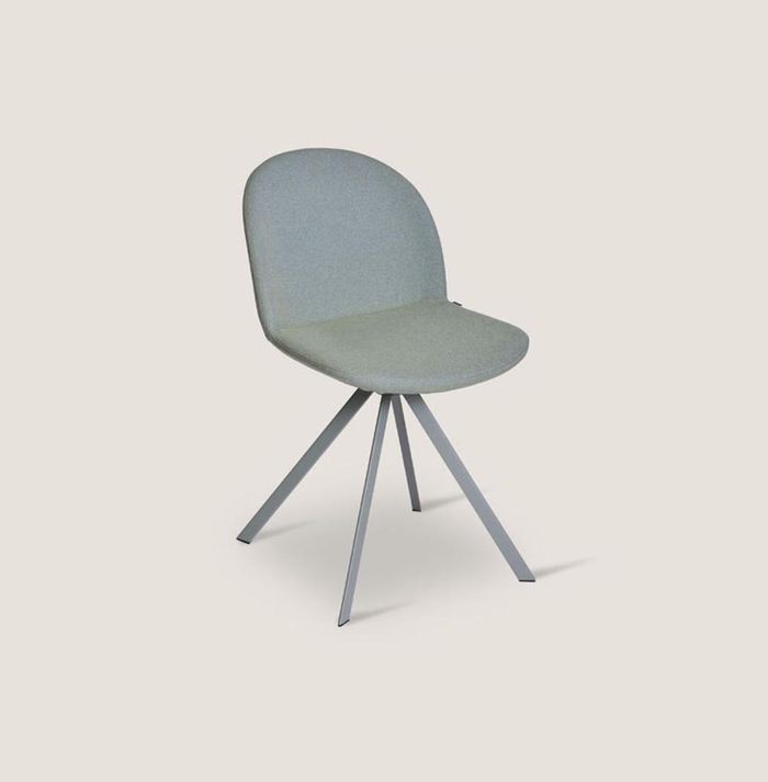 Grauer Polster Eszimmerstuhl Designer Einsitzer mit Edelstahlfüßen Neu