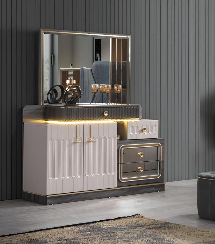 Kommode Spiegel Luxus Konsole Sideboard Design Schlafzimmer Kommoden