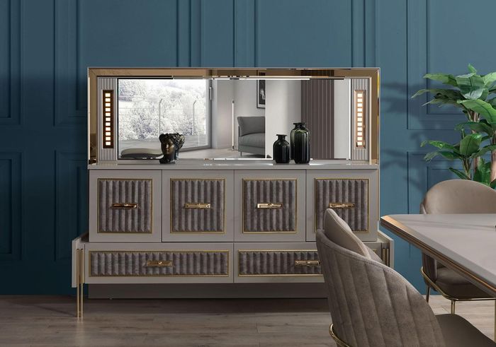 Sideboard Kommode Anrichte Spiegel Holz Beige Möbel Design Anrichten