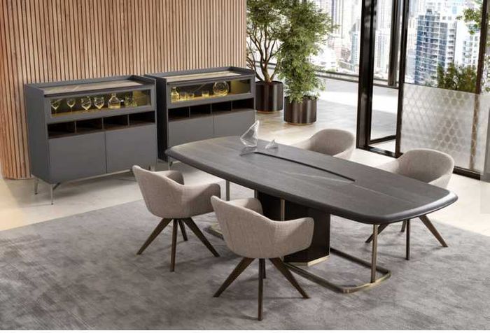 Holz Luxus Eszimmer Set Modernen Esstisch 4x Stühle mit Anrichte Möbel
