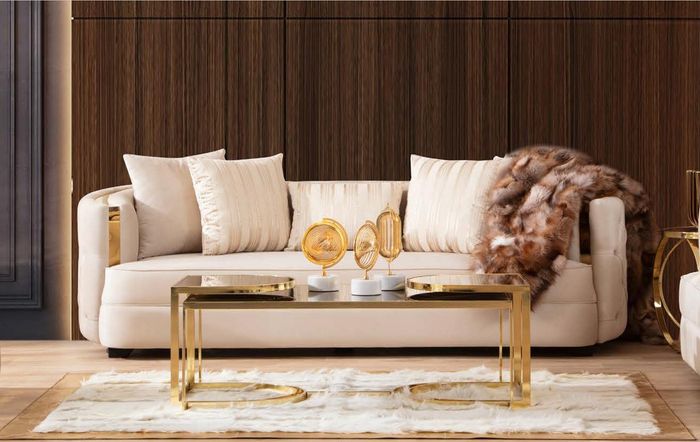 Sofa 3 Sitzer Möbel Stoff Dreisitzer Sofas Luxus Design Wohnzimmer Modern Stil