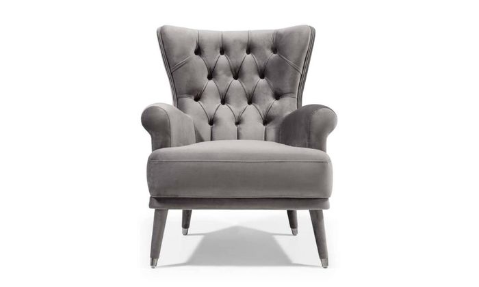 Grauer Chesterfield Sessel Wohnzimmer Möbel Polstersessel Mit Armlehnen