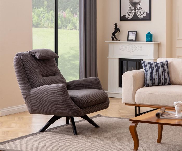 Designer Sessel Polster Textil Modern Polster braun Modern Club Lounge