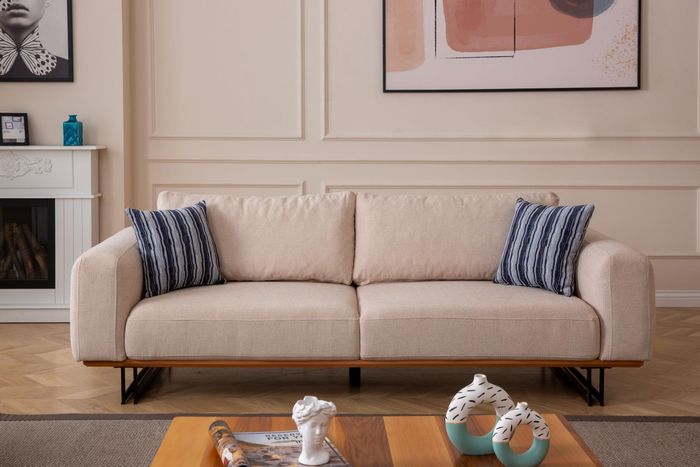 Designer Sofa 3 Sitzer Polster Textil Modern Polster Beige 230cm Couchen
