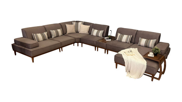 Modernes Polster Ecksofa U-Form Braun Stoff mit Couchtisch für Wohnzimmer