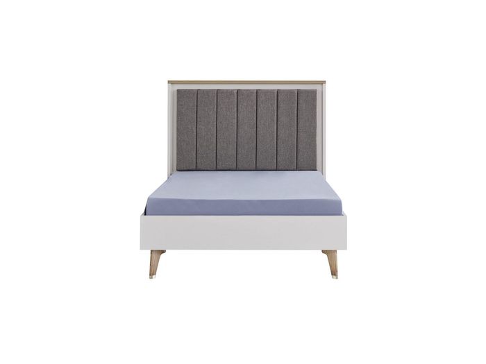 Kinderbett Bett 120 cm Jugendbett Holz Grau Kinderzimmer Stoff Modern