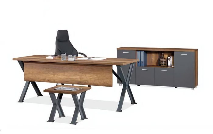 Arbeitszimmer Set Schreibtisch X-Tischbeine mit Couchtisch Sideboard