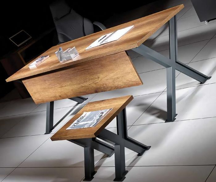 Schreibtisch mit Couchtisch X-Tischbeine Holztische Arbeitszimmer Set