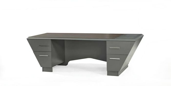 Moderner Schreibtisch Bürotisch mit Schubladen Trapez Grau Arbeitszimmer