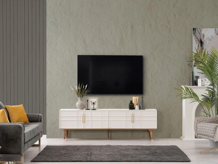 Lowboard TV Ständer Sideboard Modern Schrank RTV Wohnzimmer Weiß Holz