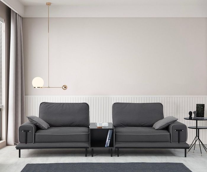 Grauer Polster Dreisitzer Wohnzimmer 3-Sitzer Couch Textil Sitzmöbel
