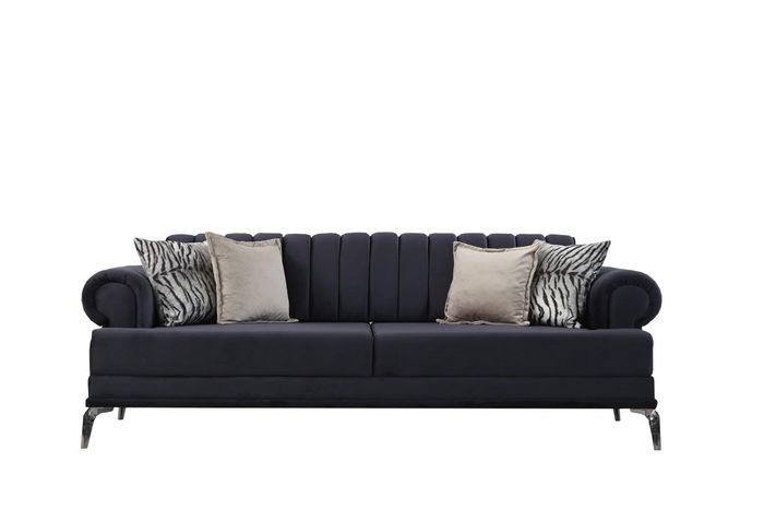 Exklusive 3-Sitzer Sofa Modern Holz Wohnzimmer Möbel farbe Blau Luxus