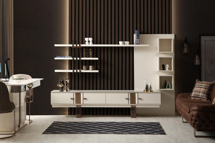 Luxus Sideboard mit Regal stilvoll Beige Kommode Modern Möbel Design