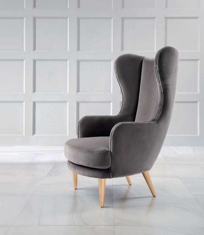 Ohrensessel Sessel Clubsessel Cocktailsessel Luxus Sitzer Grau Sitz Wohnzimmer
