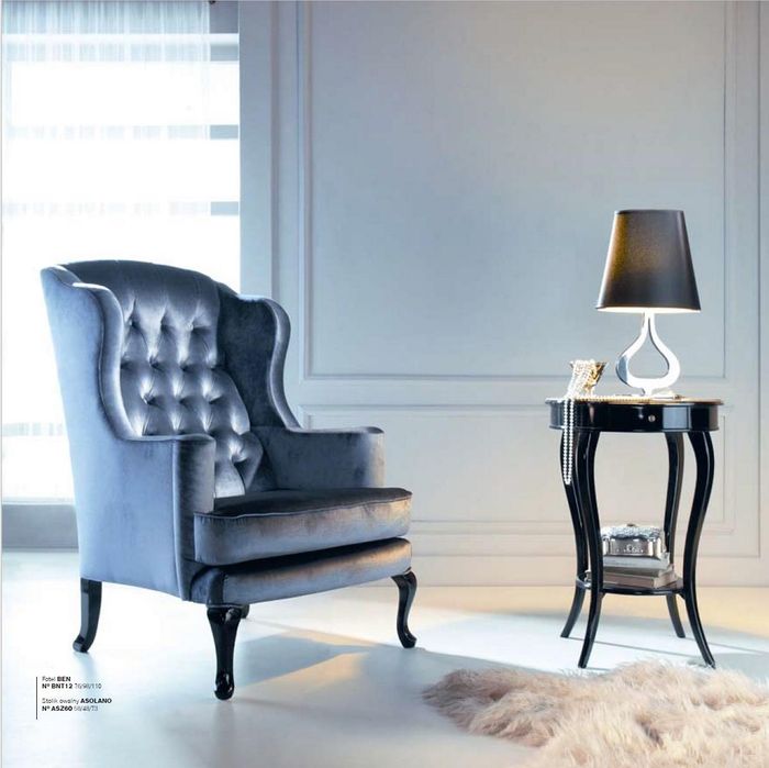 Sessel Ohrensessel Sitzer Sitz Stoff Blau Luxus Wohnzimmer Klassischе Polyester