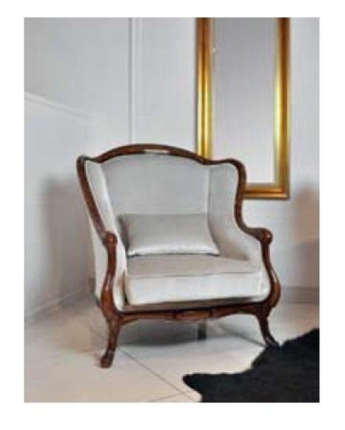 Sessel Ohrensessel Sitzer Grau Sitz Velvet Luxus Wohnzimmer Klassischе Holz Neu