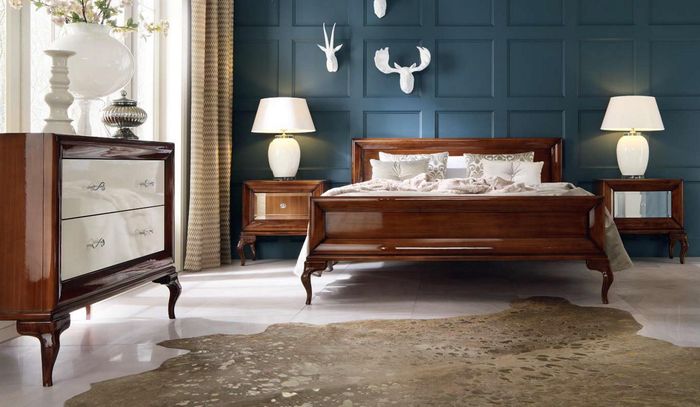 Garnitur Schlafzimmer Doppelbett Bett Nachttisch Kommode Holz Braun Set 4tlg Neu