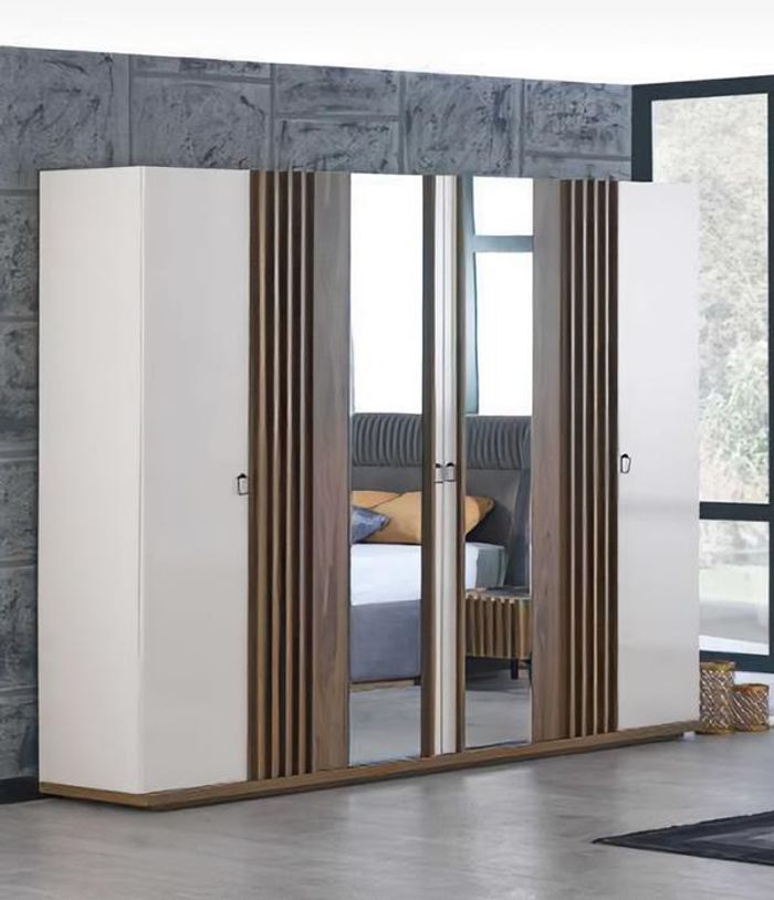 Kleiderschrank 6 türiger Schrank Schränke Schlafzimmer Möbel Spiegelschrank