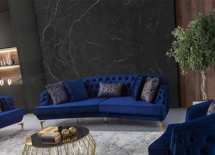 Moderne Blaue Couchgarnitur Luxuriöse Viersitzer Textilsofas Viersitzer