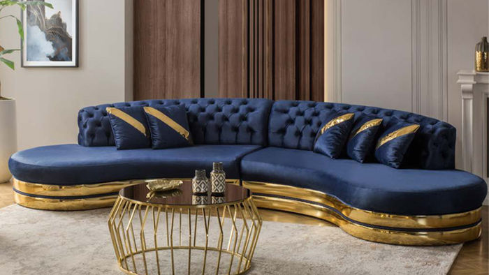 Blaues Halbrundes Chesterfield Sofa Designer Weißer Sessel 2tlg Set Neu