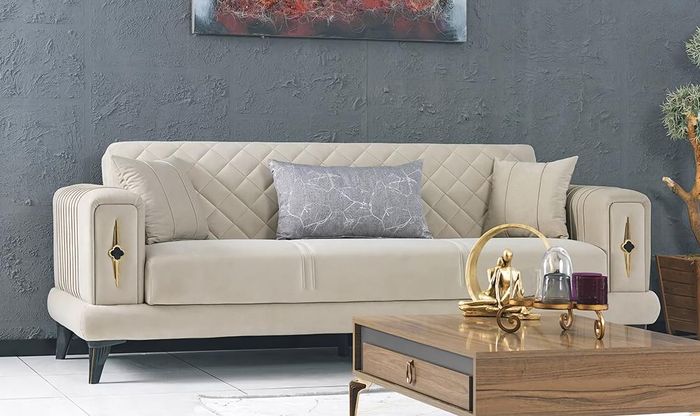 Wohnzimmer Beige Dreisitzer Sofa Couch Textil Polstermöbel Sofas 3 Sitzer